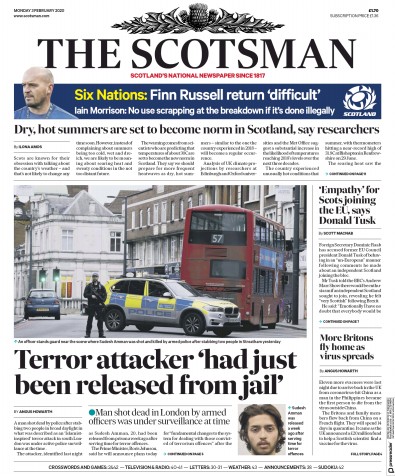 The Scotsman Newspaper Front Page (UK) for 3 February 2020