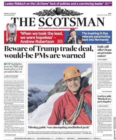 The Scotsman Newspaper Front Page (UK) for 3 June 2019