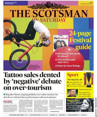 The Scotsman Newspaper Front Page (UK) for 3 August 2019