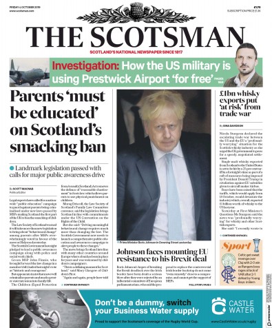 The Scotsman Newspaper Front Page (UK) for 4 October 2019