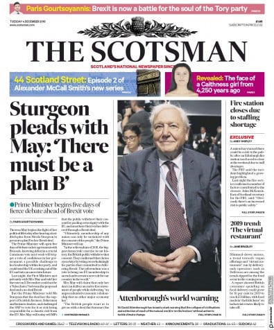 The Scotsman Newspaper Front Page (UK) for 4 December 2018