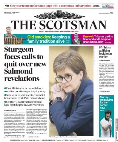 The Scotsman Newspaper Front Page (UK) for 4 March 2021