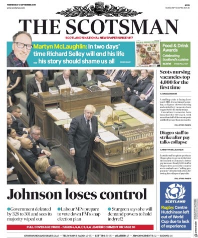 The Scotsman Newspaper Front Page (UK) for 4 September 2019