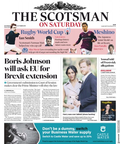 The Scotsman Newspaper Front Page (UK) for 5 October 2019