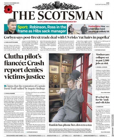 The Scotsman Newspaper Front Page (UK) for 5 November 2019