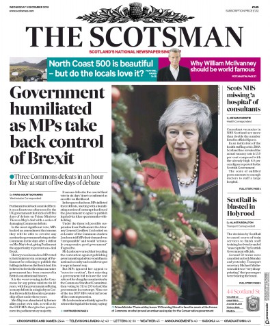 The Scotsman Newspaper Front Page (UK) for 5 December 2018