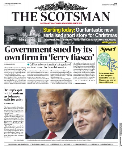 The Scotsman Newspaper Front Page (UK) for 5 December 2019