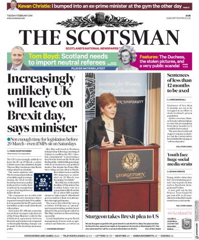 The Scotsman Newspaper Front Page (UK) for 5 February 2019