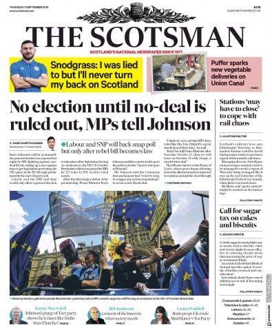 The Scotsman Newspaper Front Page (UK) for 5 September 2019