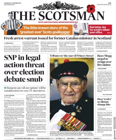 The Scotsman Newspaper Front Page (UK) for 6 November 2019