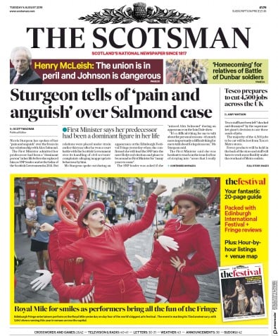 The Scotsman Newspaper Front Page (UK) for 6 August 2019