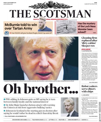 The Scotsman Newspaper Front Page (UK) for 6 September 2019