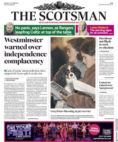 The Scotsman Newspaper Front Page (UK) for 7 October 2019