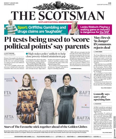 The Scotsman Newspaper Front Page (UK) for 7 January 2019