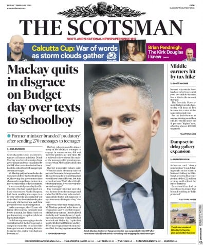 The Scotsman Newspaper Front Page (UK) for 7 February 2020