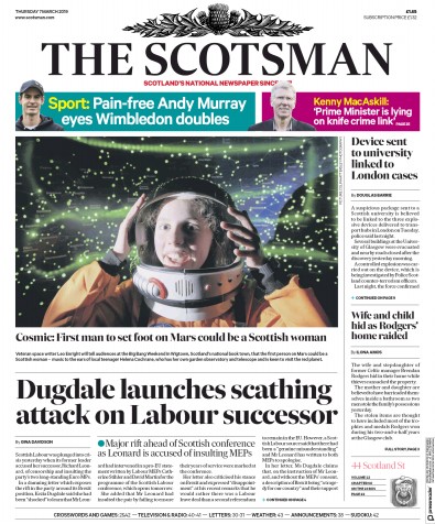 The Scotsman Newspaper Front Page (UK) for 7 March 2019