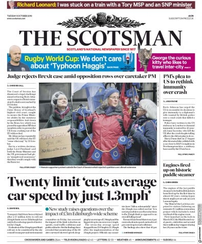 The Scotsman Newspaper Front Page (UK) for 8 October 2019