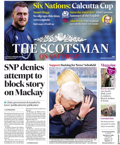 The Scotsman Newspaper Front Page (UK) for 8 February 2020