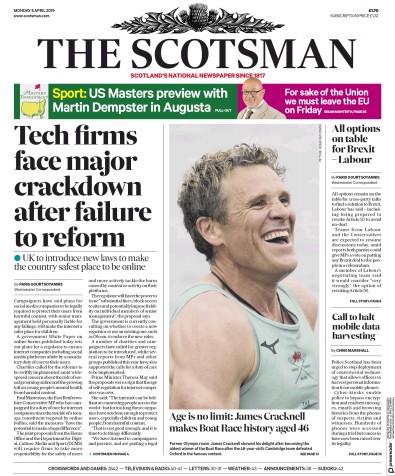 The Scotsman Newspaper Front Page (UK) for 8 April 2019