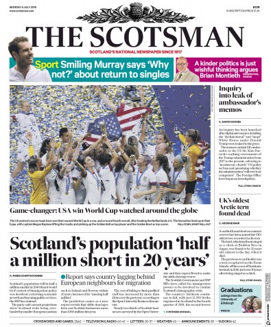 The Scotsman Newspaper Front Page (UK) for 8 July 2019