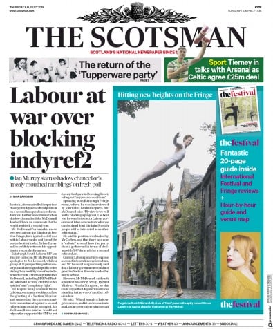 The Scotsman Newspaper Front Page (UK) for 8 August 2019