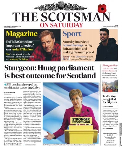 The Scotsman Newspaper Front Page (UK) for 9 November 2019