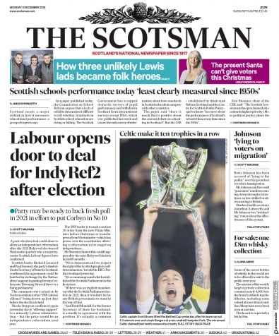 The Scotsman Newspaper Front Page (UK) for 9 December 2019