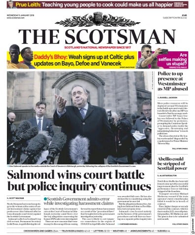 The Scotsman Newspaper Front Page (UK) for 9 January 2019