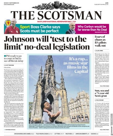 The Scotsman Newspaper Front Page (UK) for 9 September 2019