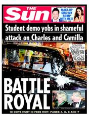 The Sun (UK) Newspaper Front Page for 10 December 2010