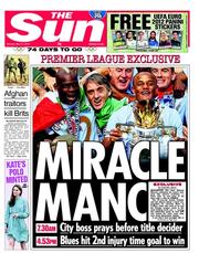 The Sun (UK) Newspaper Front Page for 14 May 2012