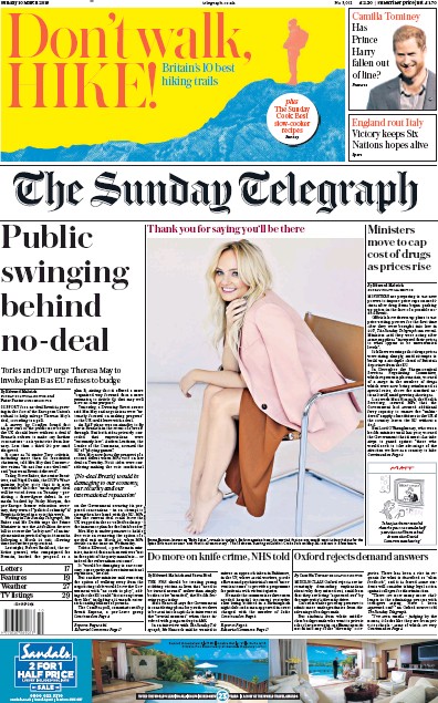 The Sunday Telegraph Newspaper Front Page (UK) for 10 March 2019