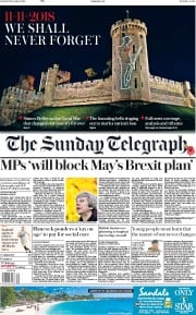 The Sunday Telegraph (UK) Newspaper Front Page for 11 November 2018