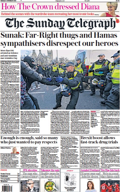 The Sunday Telegraph Newspaper Front Page (UK) for 12 November 2023