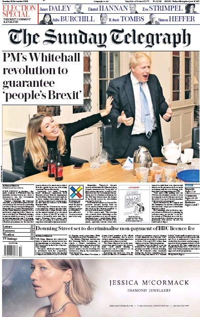 The Sunday Telegraph Newspaper Front Page (UK) for 15 December 2019
