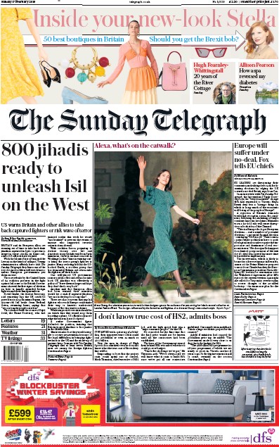 The Sunday Telegraph Newspaper Front Page (UK) for 17 February 2019