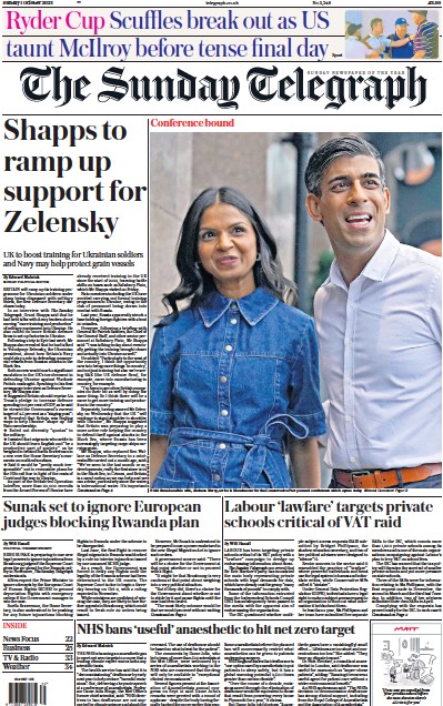 The Sunday Telegraph Newspaper Front Page (UK) for 1 October 2023