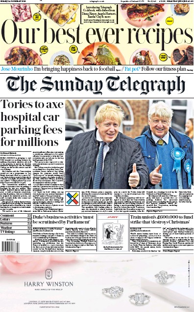 The Sunday Telegraph Newspaper Front Page (UK) for 24 November 2019