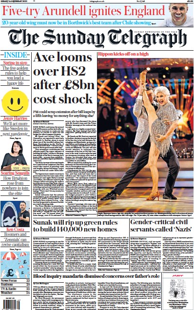 The Sunday Telegraph Newspaper Front Page (UK) for 24 September 2023