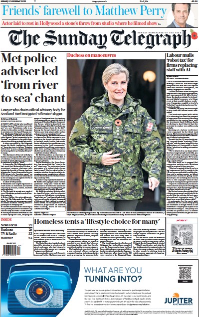 The Sunday Telegraph Newspaper Front Page (UK) for 5 November 2023