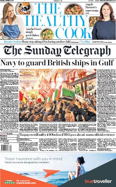The Sunday Telegraph Newspaper Front Page (UK) for 5 January 2020