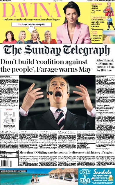 The Sunday Telegraph Newspaper Front Page (UK) for 5 May 2019