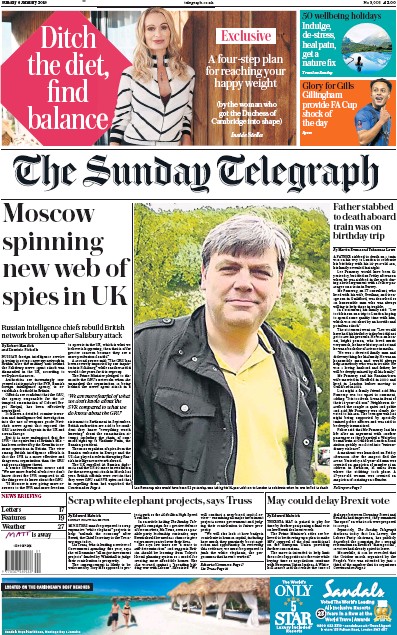 The Sunday Telegraph Newspaper Front Page (UK) for 6 January 2019