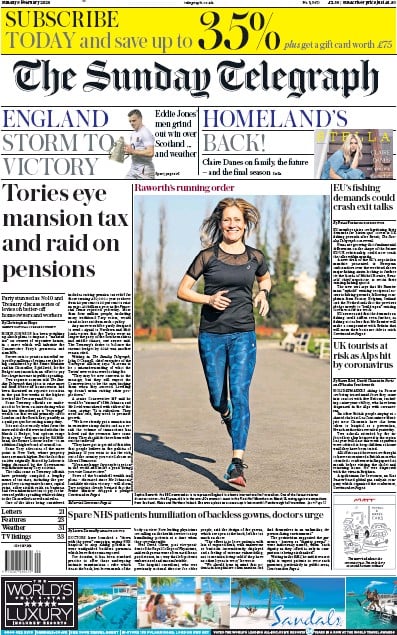 The Sunday Telegraph Newspaper Front Page (UK) for 9 February 2020