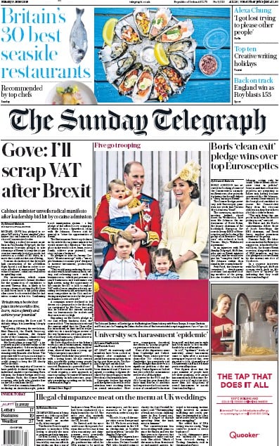 The Sunday Telegraph Newspaper Front Page (UK) for 9 June 2019