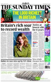 The Sunday Times (UK) Newspaper Front Page for 29 April 2012