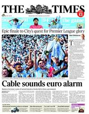 The Times (UK) Newspaper Front Page for 14 May 2012
