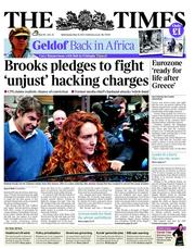The Times (UK) Newspaper Front Page for 16 May 2012