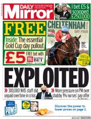 Front Page of Daily Mirror newspaper from London